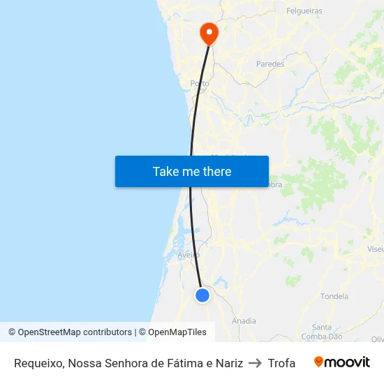 Requeixo, Nossa Senhora de Fátima e Nariz to Trofa map