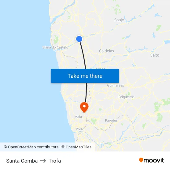 Santa Comba to Trofa map