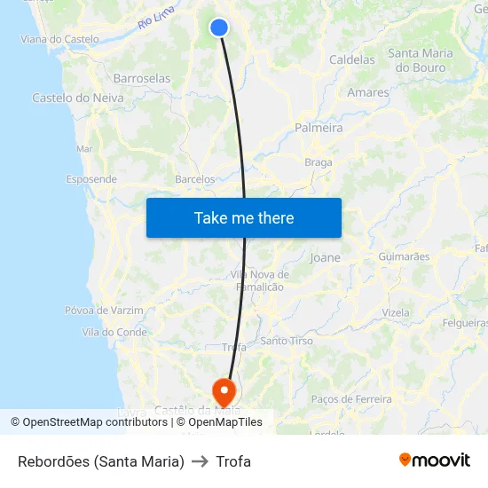 Rebordões (Santa Maria) to Trofa map