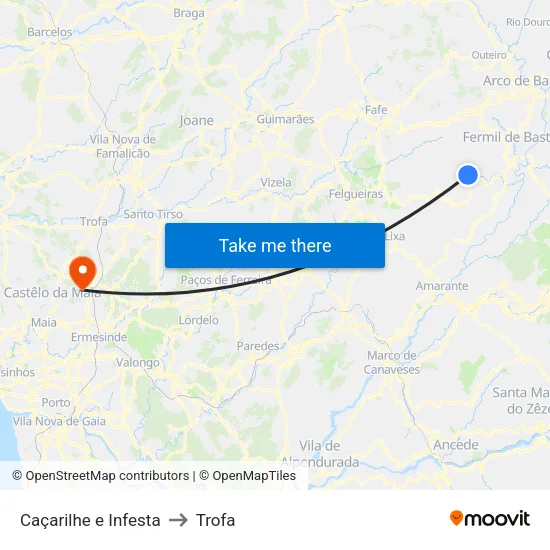 Caçarilhe e Infesta to Trofa map