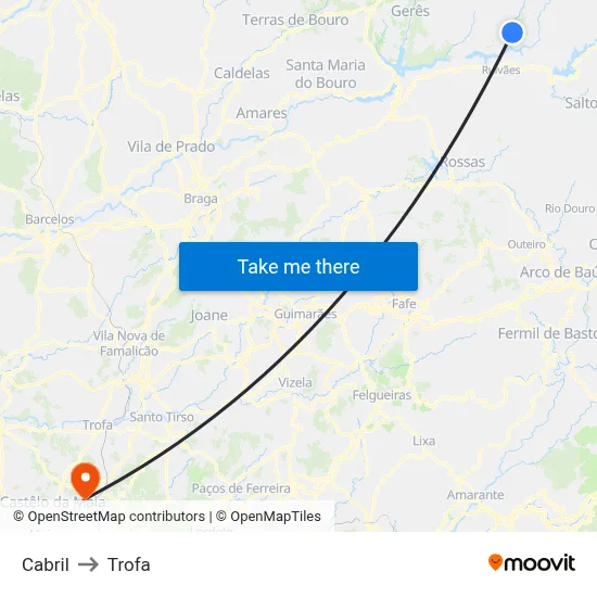 Cabril to Trofa map