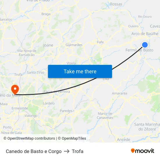 Canedo de Basto e Corgo to Trofa map
