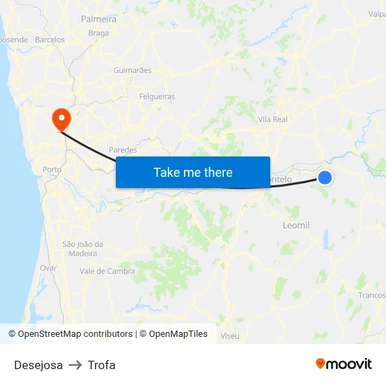 Desejosa to Trofa map