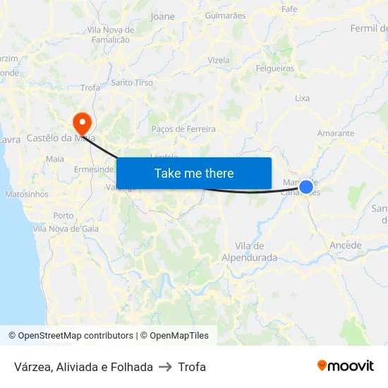 Várzea, Aliviada e Folhada to Trofa map
