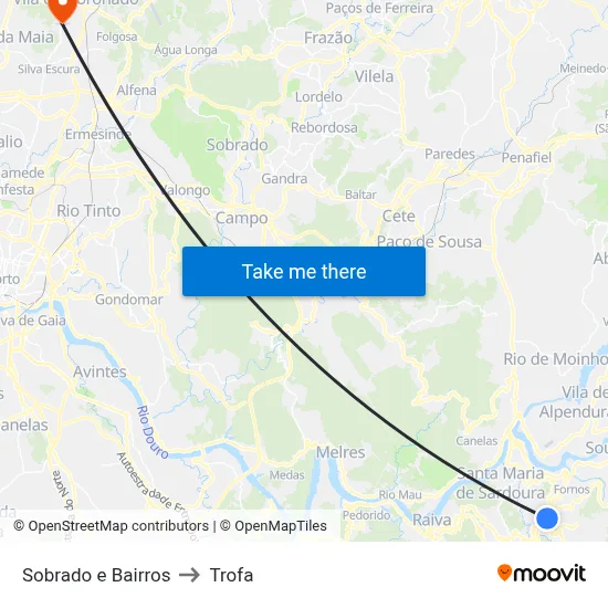 Sobrado e Bairros to Trofa map