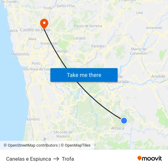 Canelas e Espiunca to Trofa map