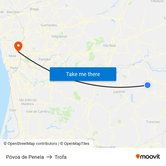 Póvoa de Penela to Trofa map