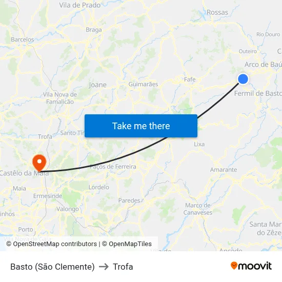 Basto (São Clemente) to Trofa map