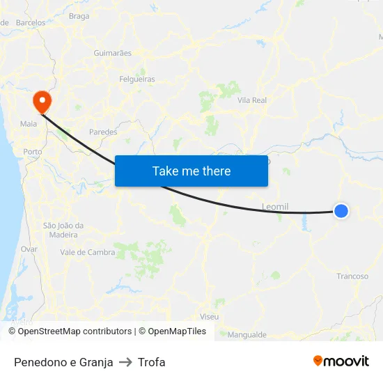 Penedono e Granja to Trofa map