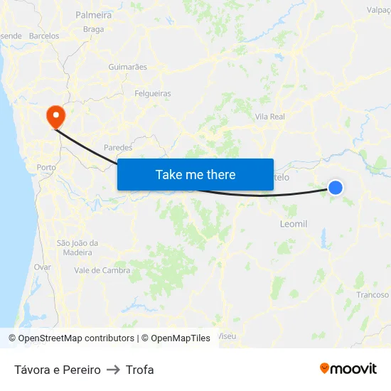 Távora e Pereiro to Trofa map