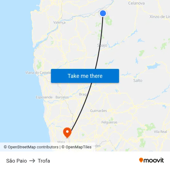 São Paio to Trofa map