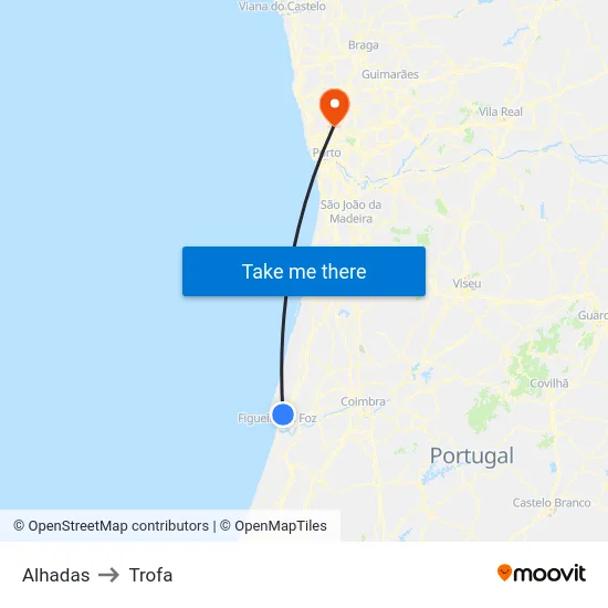 Alhadas to Trofa map