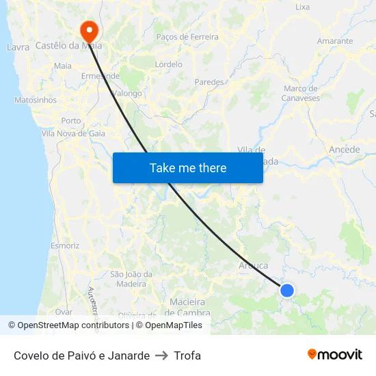Covelo de Paivó e Janarde to Trofa map