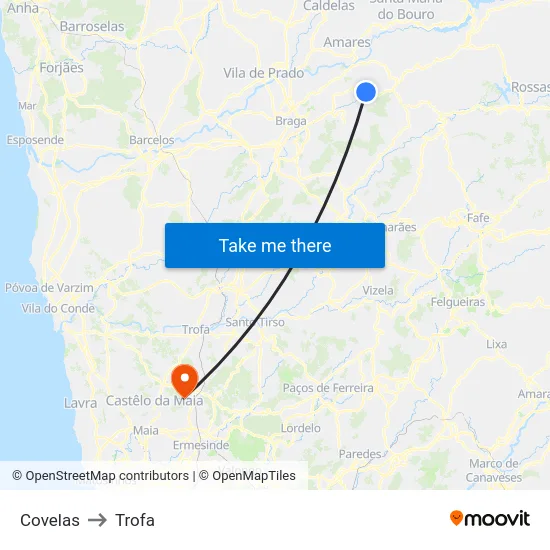 Covelas to Trofa map