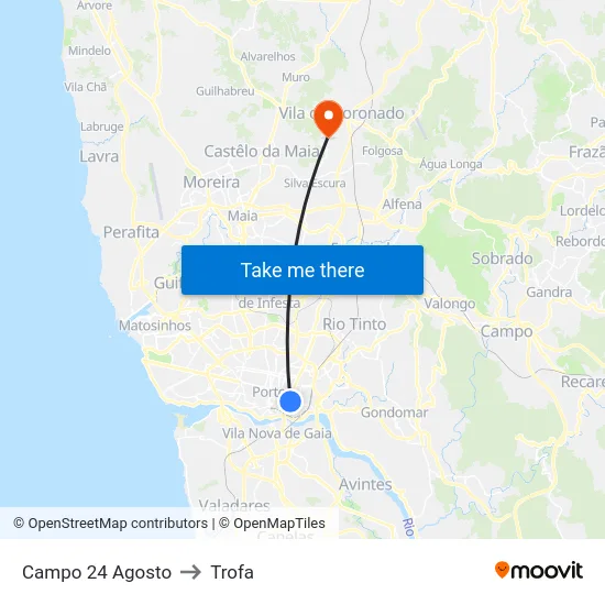 Campo 24 Agosto to Trofa map