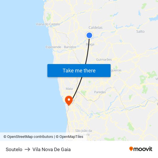 Soutelo to Vila Nova De Gaia map
