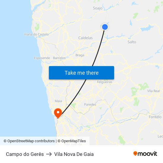 Campo do Gerês to Vila Nova De Gaia map