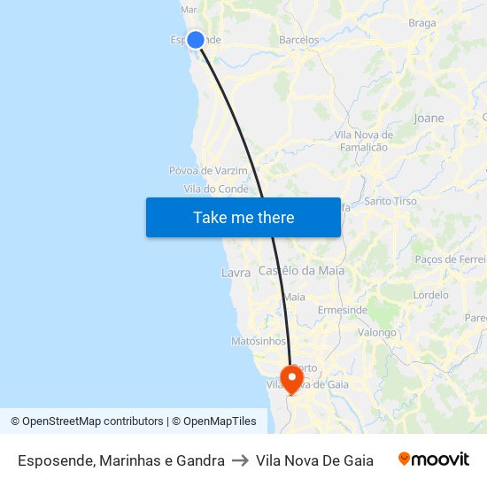 Esposende, Marinhas e Gandra to Vila Nova De Gaia map