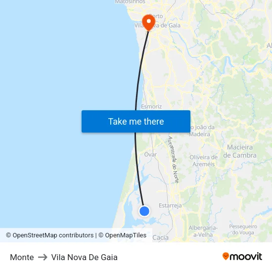 Monte to Vila Nova De Gaia map