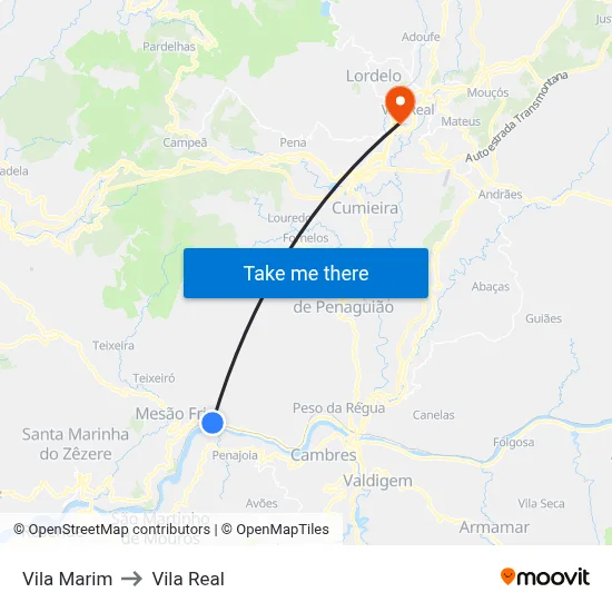 Vila Marim to Vila Real map