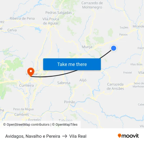Avidagos, Navalho e Pereira to Vila Real map