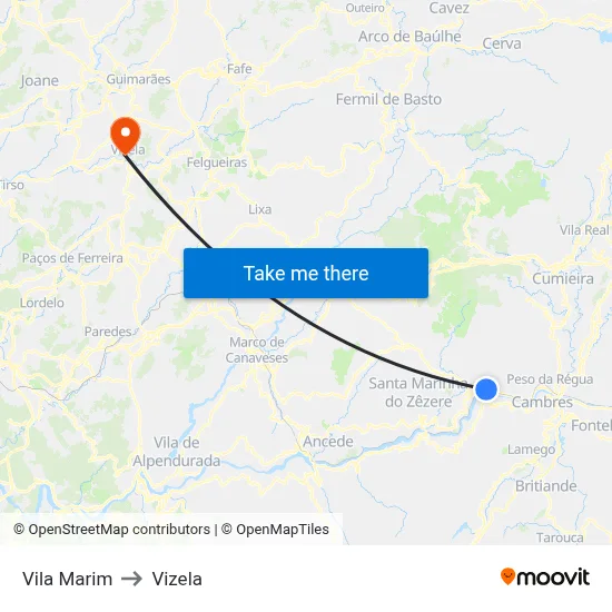 Vila Marim to Vizela map