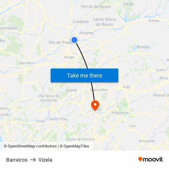 Barreiros to Vizela map