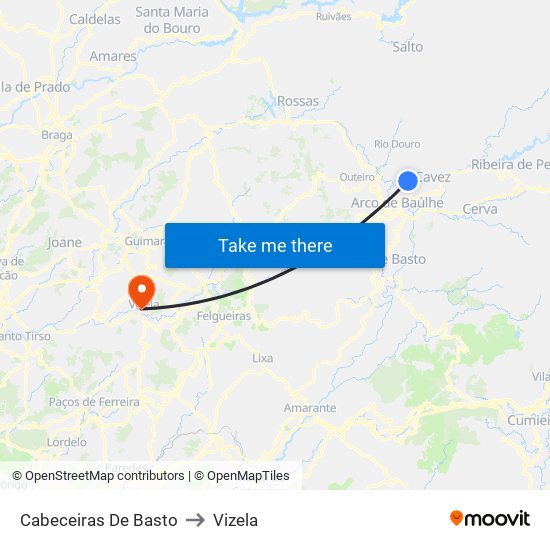 Cabeceiras De Basto to Vizela map
