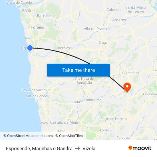 Esposende, Marinhas e Gandra to Vizela map