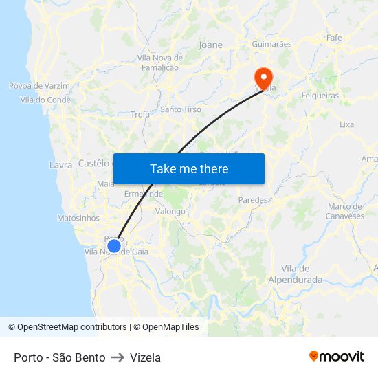 Porto - São Bento to Vizela map