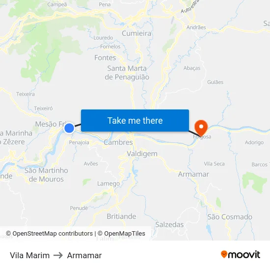 Vila Marim to Armamar map