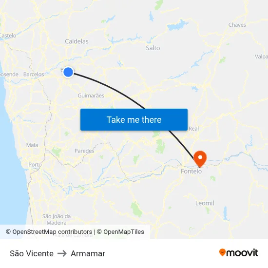 São Vicente to Armamar map