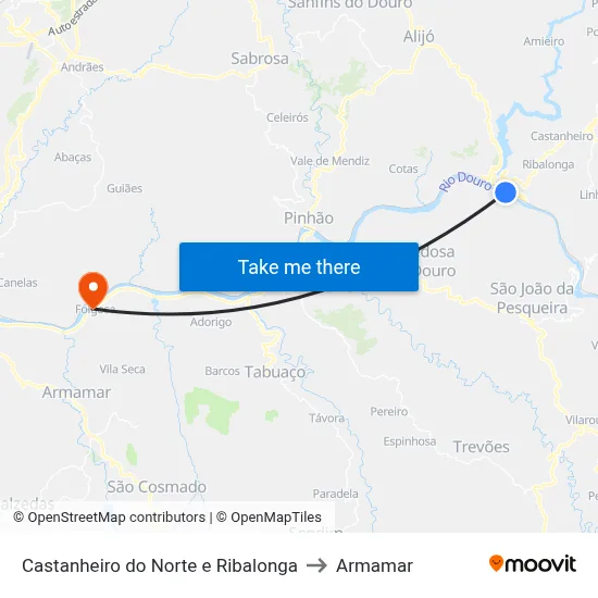 Castanheiro do Norte e Ribalonga to Armamar map