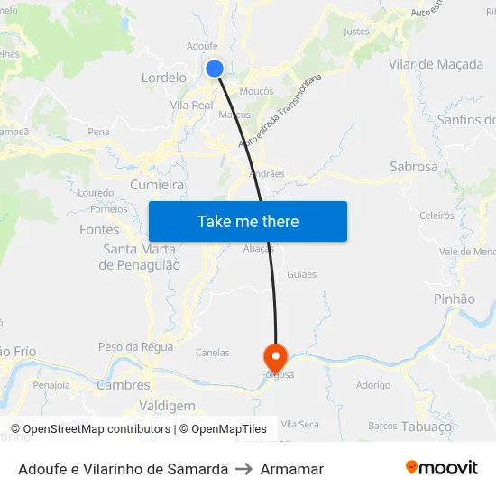 Adoufe e Vilarinho de Samardã to Armamar map