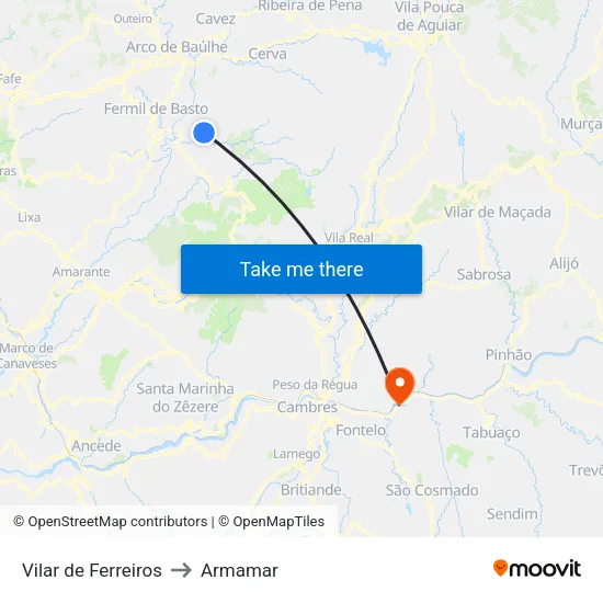 Vilar de Ferreiros to Armamar map