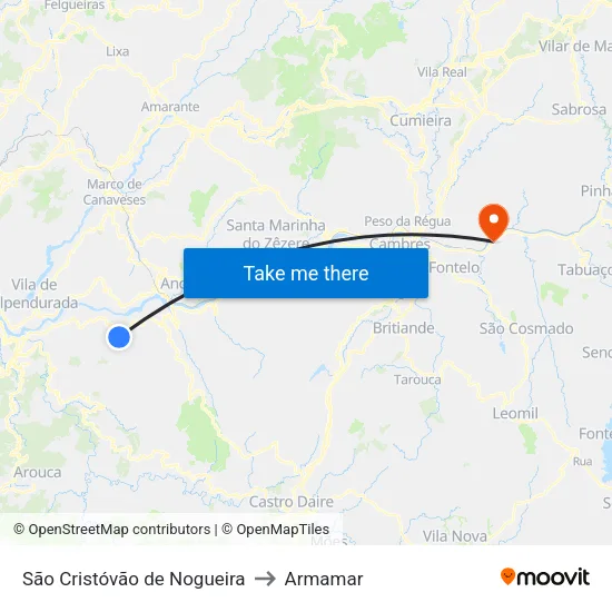 São Cristóvão de Nogueira to Armamar map