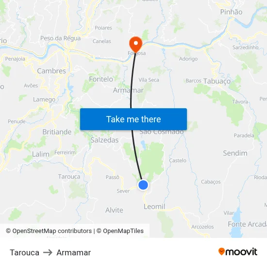 Tarouca to Armamar map