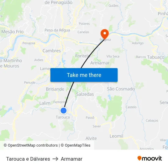 Tarouca e Dálvares to Armamar map