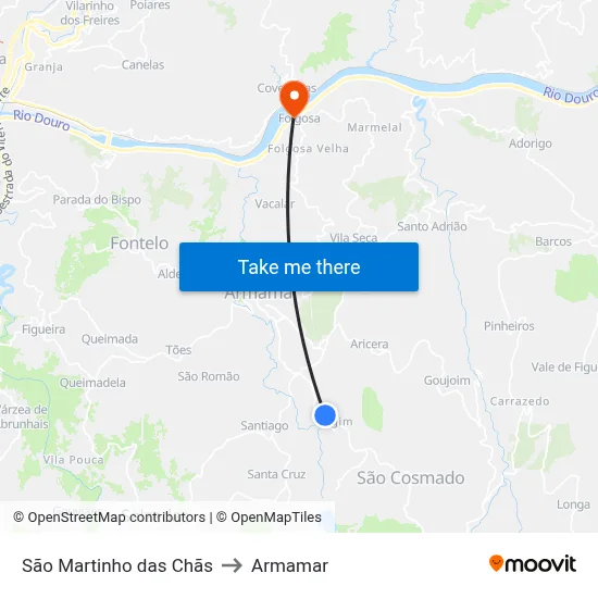 São Martinho das Chãs to Armamar map