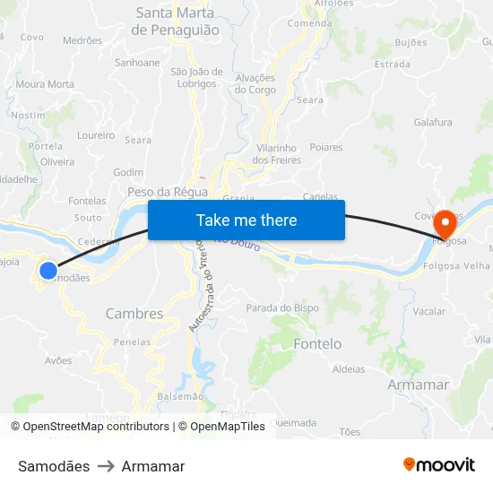 Samodães to Armamar map