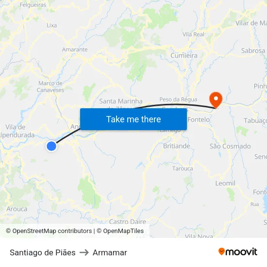 Santiago de Piães to Armamar map