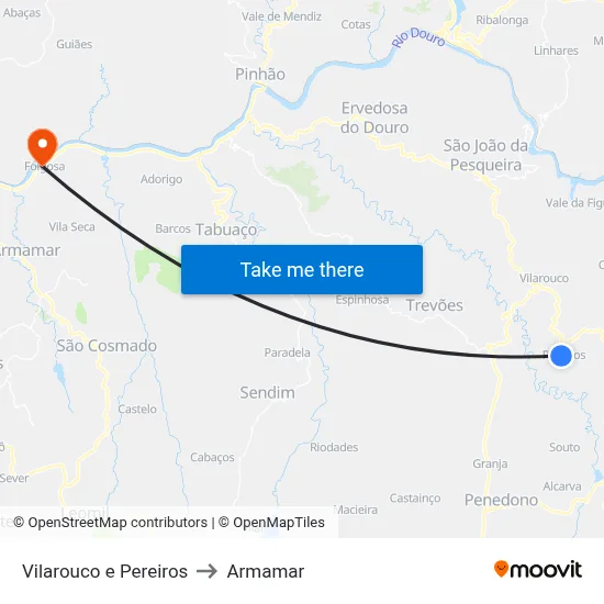 Vilarouco e Pereiros to Armamar map