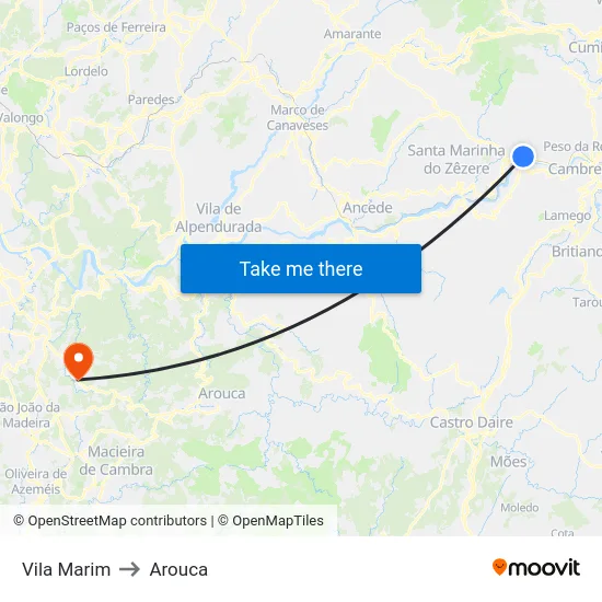 Vila Marim to Arouca map