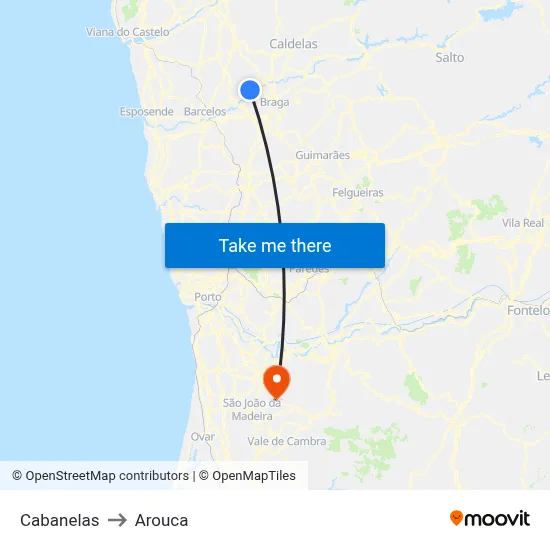 Cabanelas to Arouca map