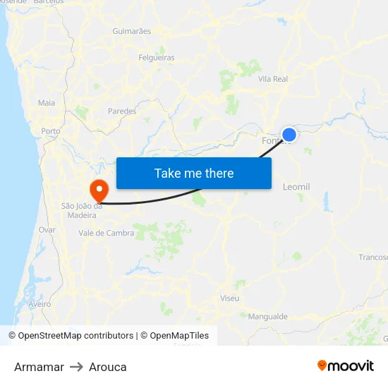 Armamar to Arouca map