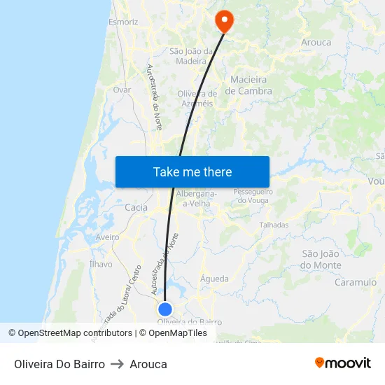Oliveira Do Bairro to Arouca map