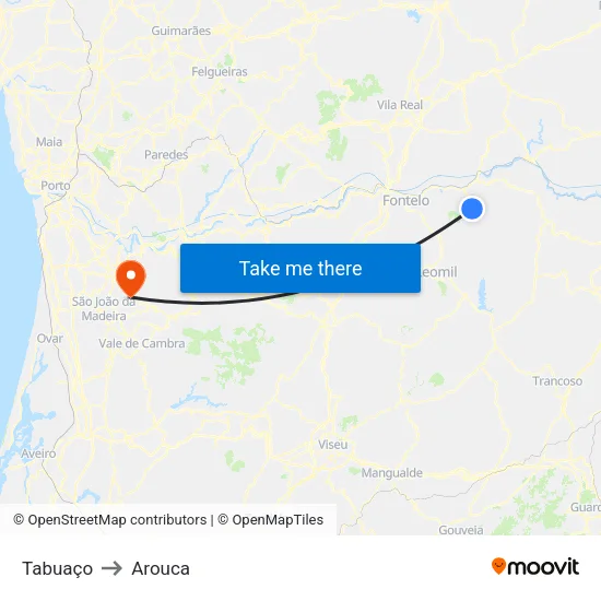 Tabuaço to Arouca map