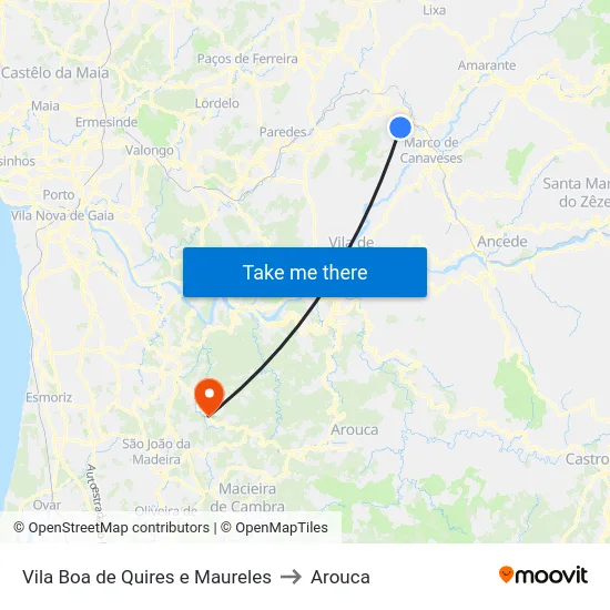 Vila Boa de Quires e Maureles to Arouca map