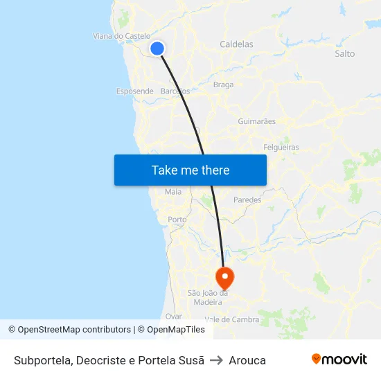Subportela, Deocriste e Portela Susã to Arouca map