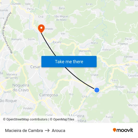 Macieira de Cambra to Arouca map